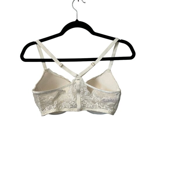 AUDEN PUSH UP BRA FRONT CLASP RACERBACK DEMI COVERAGE WHITE LACE WOMEN'S 34DD - Picture 2 of 7